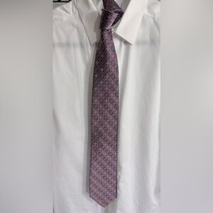 Paul Fredrick Elegant Light Red and Blue Patterned Silk Tie